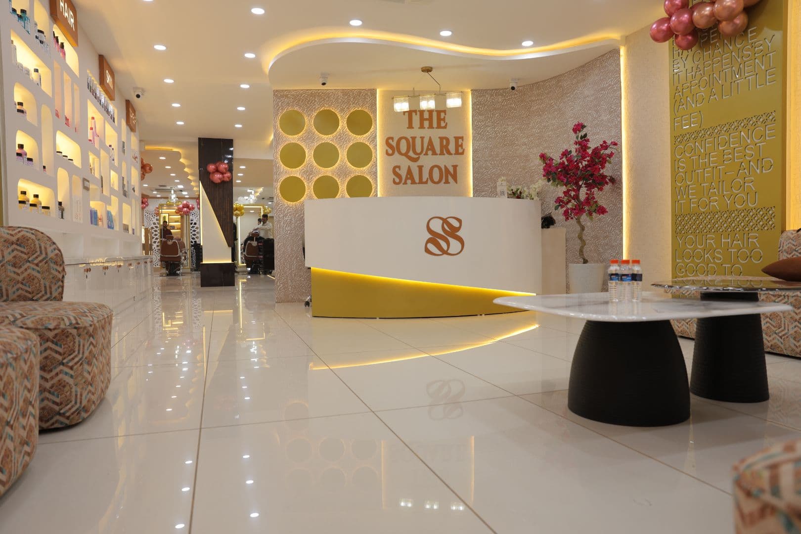 The Square Salon reception — visit us in Rajouri Garden to book your next appointment.